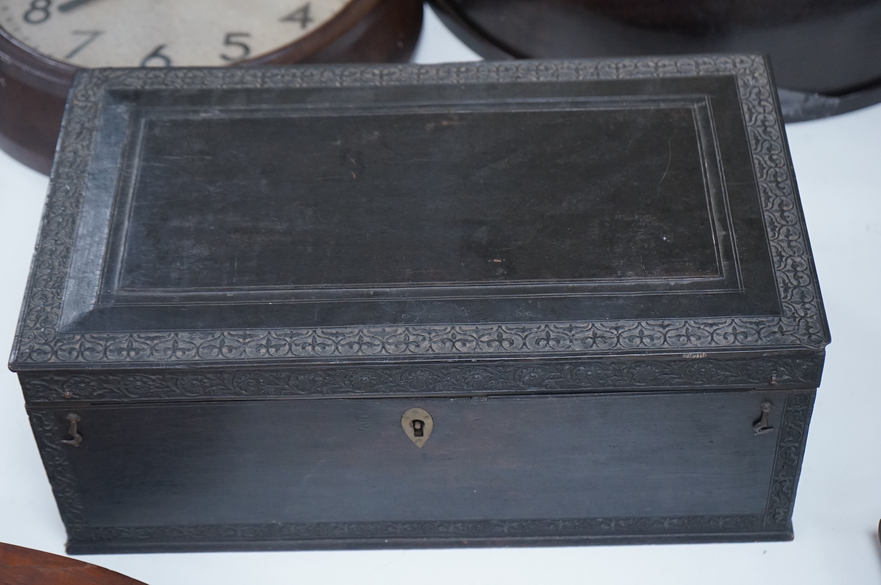 A 19th-century Indian hardwood and ivory inlaid box, 43cm wide x 25cm deep x 17cm high CITES Submission reference, RKMVPR3B